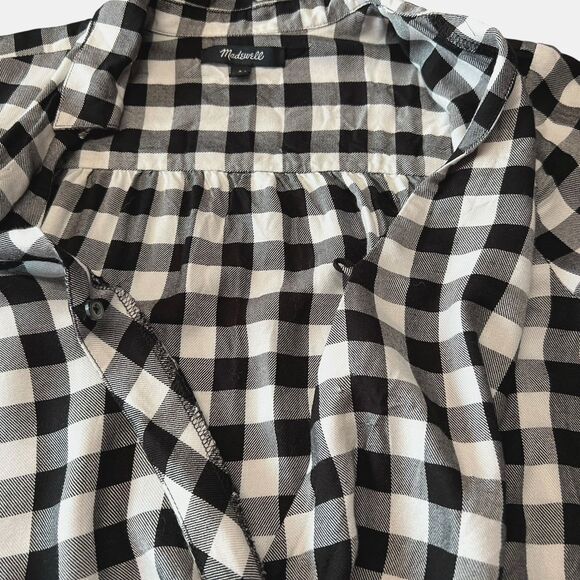 Madewell Buffalo Check Plaid Wrap Front Shirt Size Small Black White - Picture 9 of 13